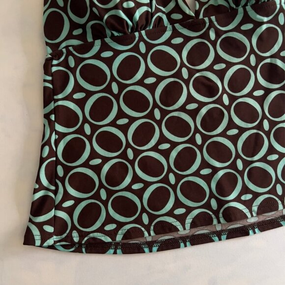 Jamaica Bay Y2K Brown & Teal Retro Halter Swim Suit Top - Picture 4 of 8